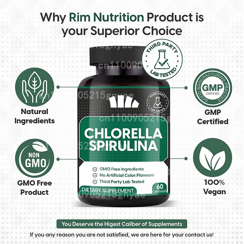 Capsules de poudre de protéines de spiruline biologique - Vitamines et minéraux, fournit l'énergie - Végétarien, sans gluten